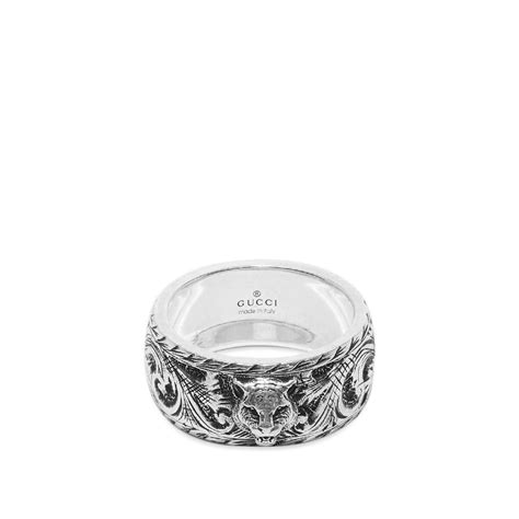 gucci gatto ring with feline head in aged sterling silver|Gucci Gatto Silver Ring .